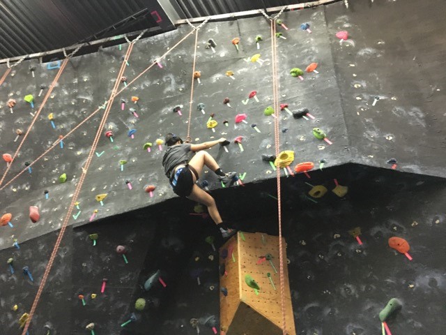 Another CAN Lab student climbing a different rock wall